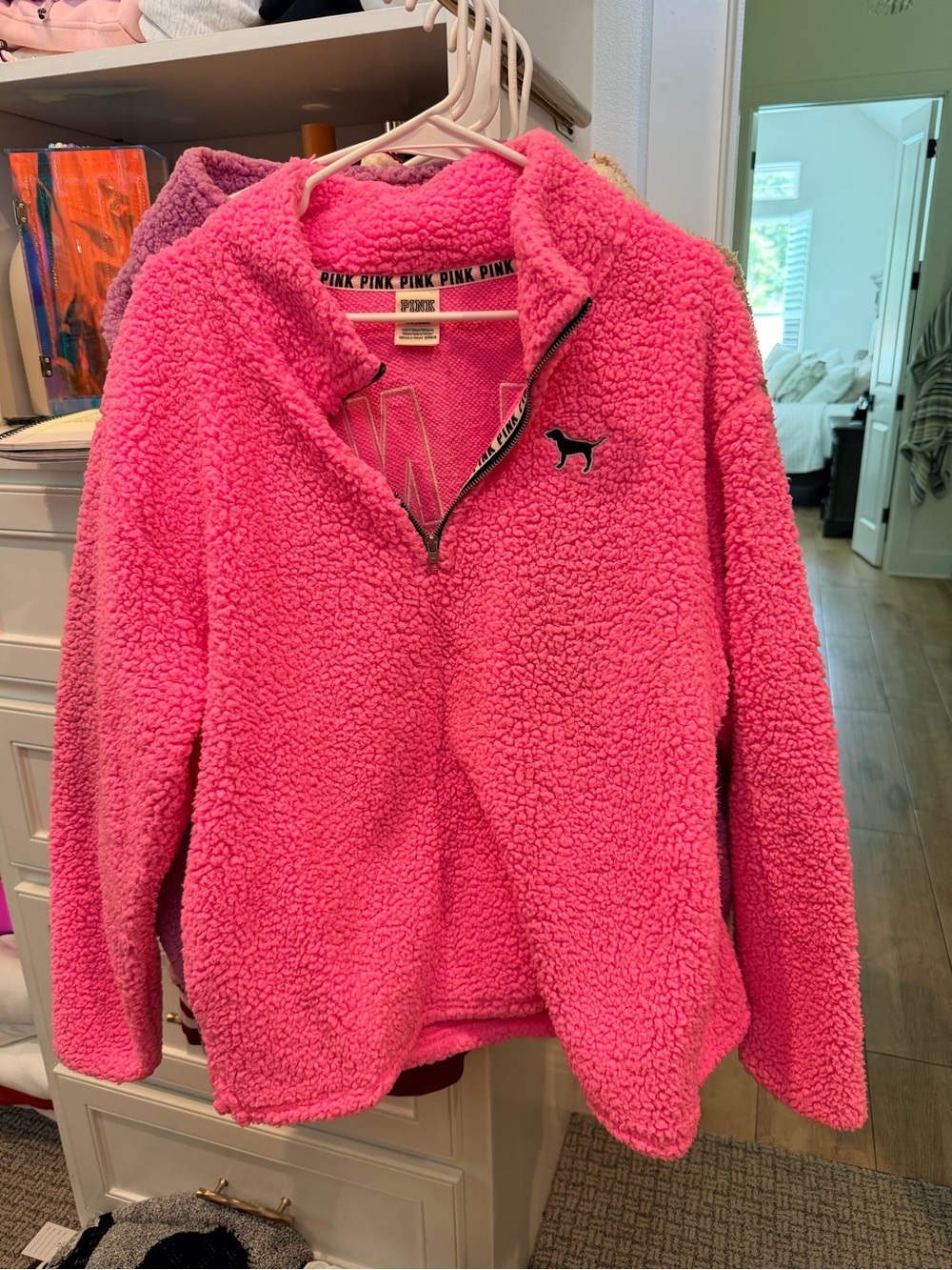 PINK Victoria's Secret Hot Pink Teddy Quarter-Zip Jacket